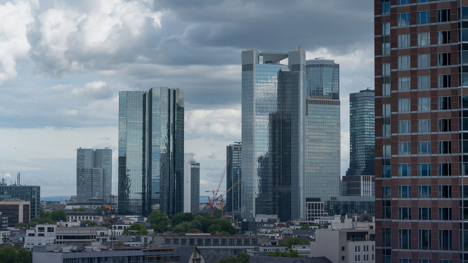 Glass banking towers in Frankfurt's financial district