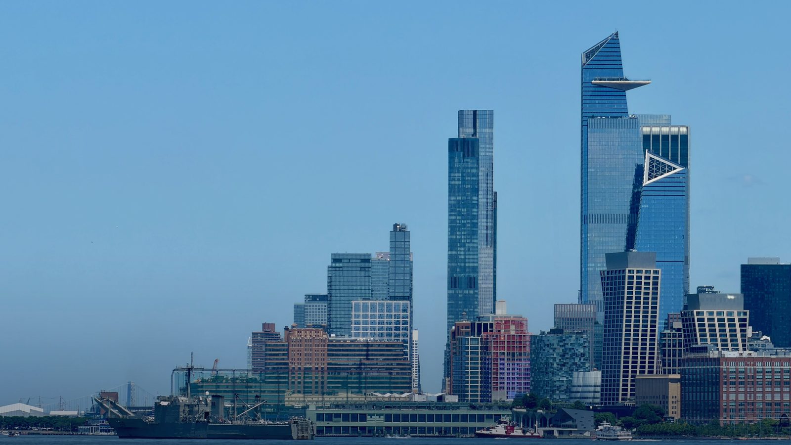 The towers of Hudson Yards on the west side of Manhattan, seen from the Hudson River