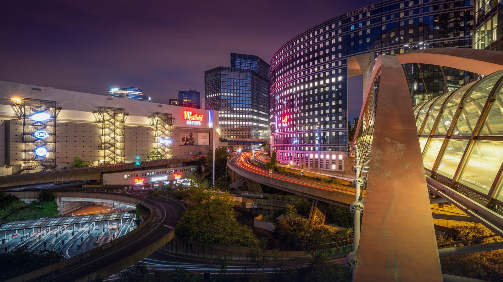 La Défense business district lit up at night