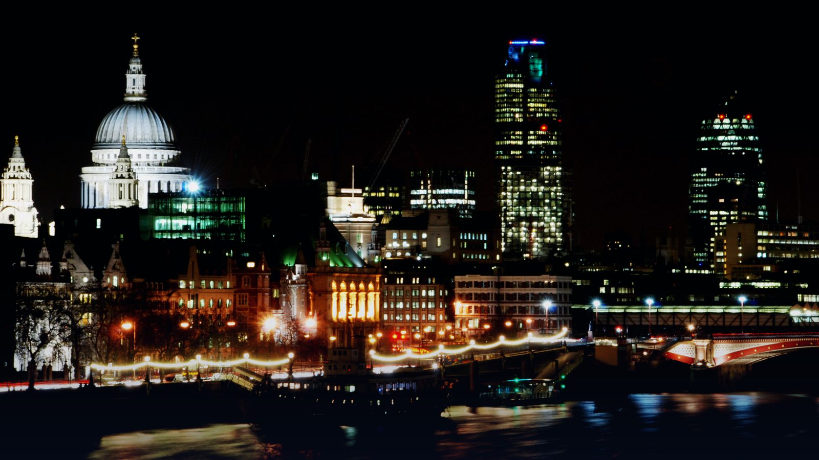 St Paul's Cathedral and City towers at night
