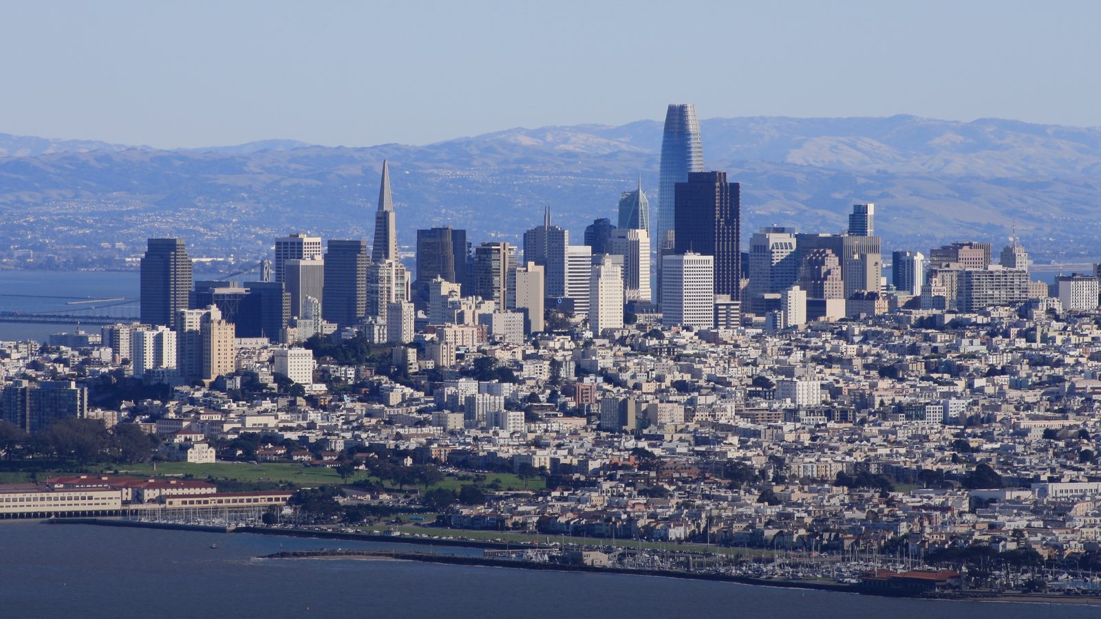 San Francisco's skyline and the bay, seen from the Marin Headlands