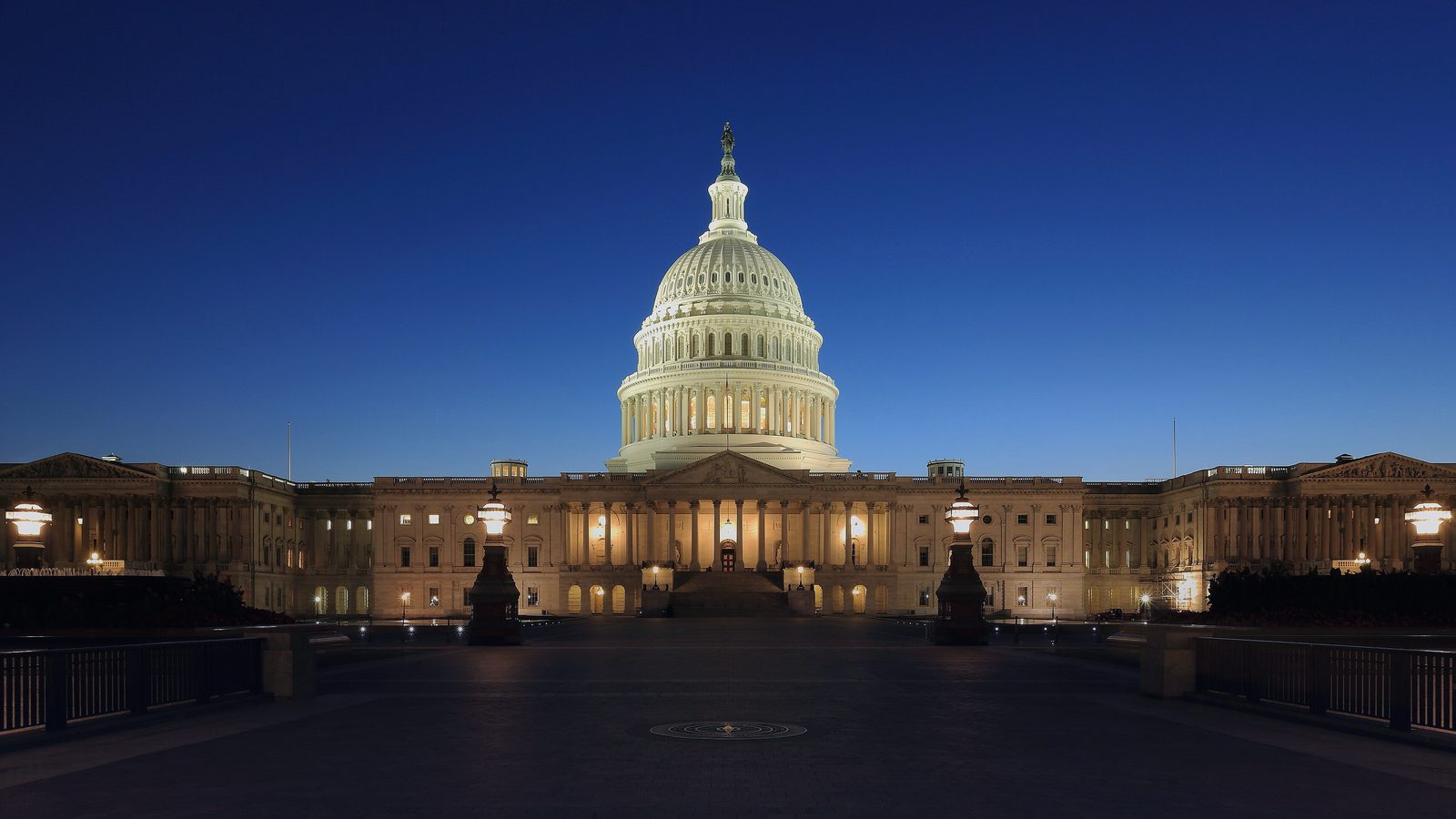 The US Capitol at dusk