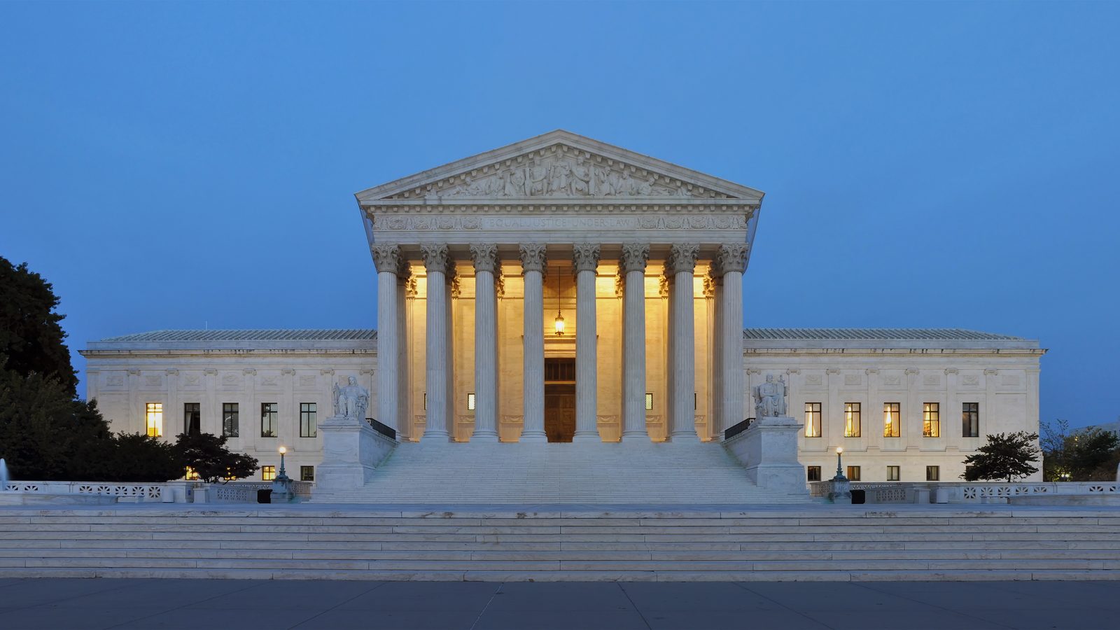 The US Supreme Court building at dusk